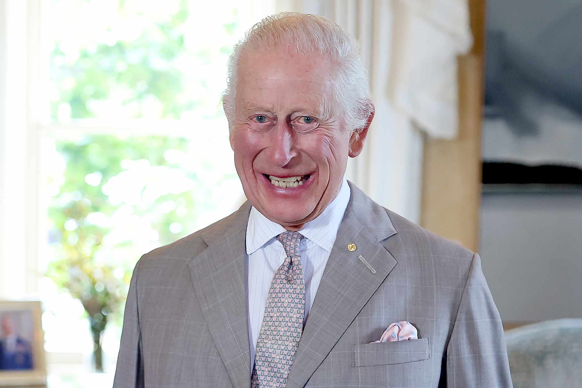 SYDNEY, AUSTRALIA - OCTOBER 20: King Charles III smiles at Admiralty House on the second day of a Royal Visit to Australia on October 20, 2024 in Sydney, Australia. King Charles and Queen Camilla are on the second day of a visit to Australia, his first as Monarch. CHOGM in Samoa will be his first as Head of the Commonwealth.