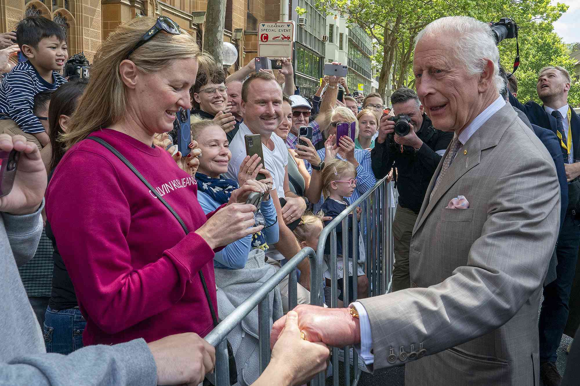 SYDNEY, AUSTRALIA - OCTOBER 20: King Charles III meets members of the public after attending an event to celebrate the Bicentenary of the Legislative Council at NSW Parliament House on October 20, 2024 in Sydney, Australia. The King's visit to Australia will be his first as Monarch, and CHOGM in Samoa will be his first as Head of the Commonwealth. 