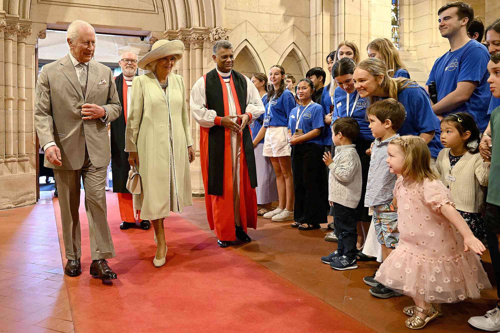 Britain's King Charles III and Queen Camilla arrive to attend a Sunday morning service at St Thomas' Anglican Church in Sydney on October 20, 2024, during their six-day royal visit to Sydney and Canberra.