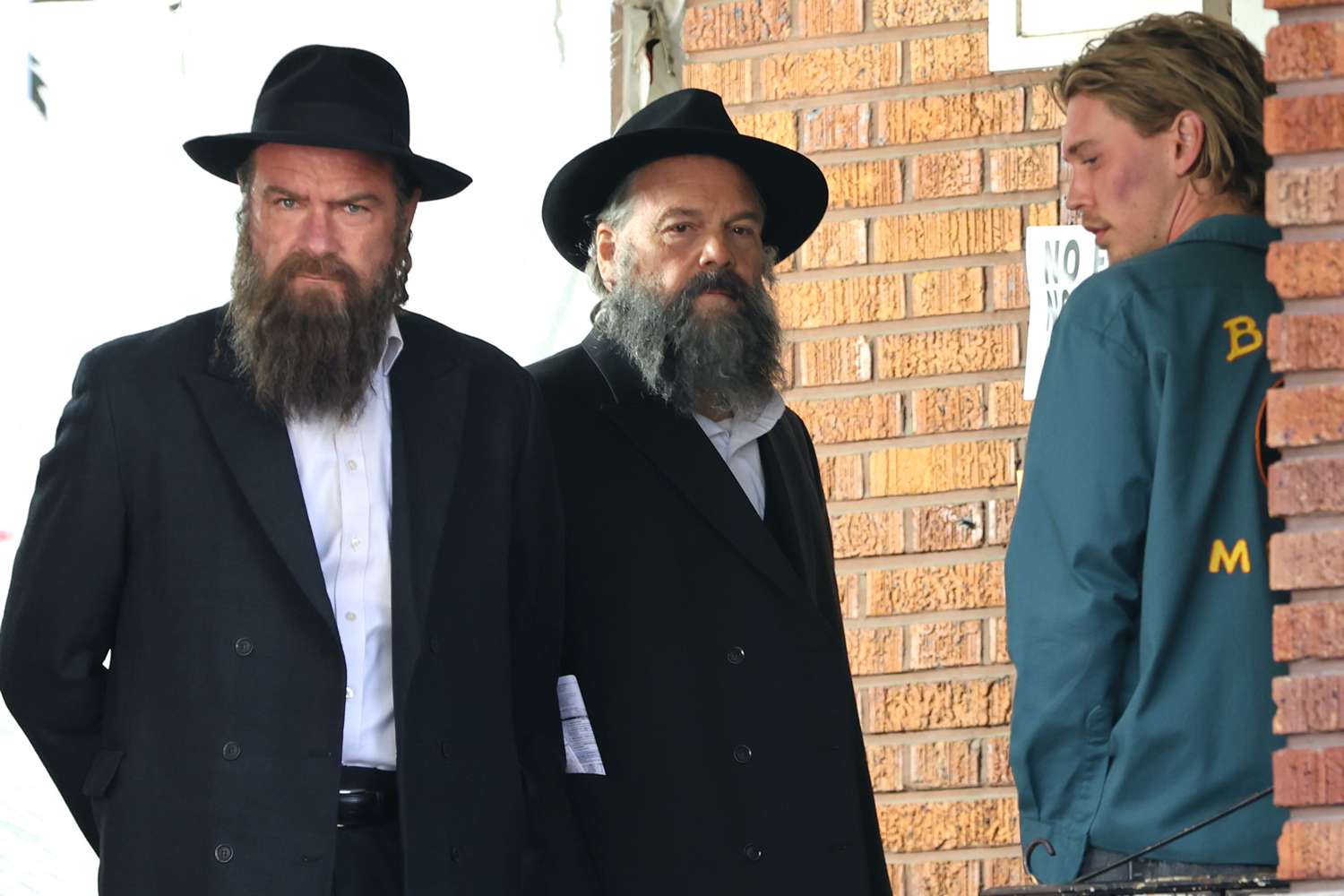 Liev Schreiber, Vincent D'Onofrio and Austin Butler are seen on the set of "Caught Stealing" on October 28, 2024 