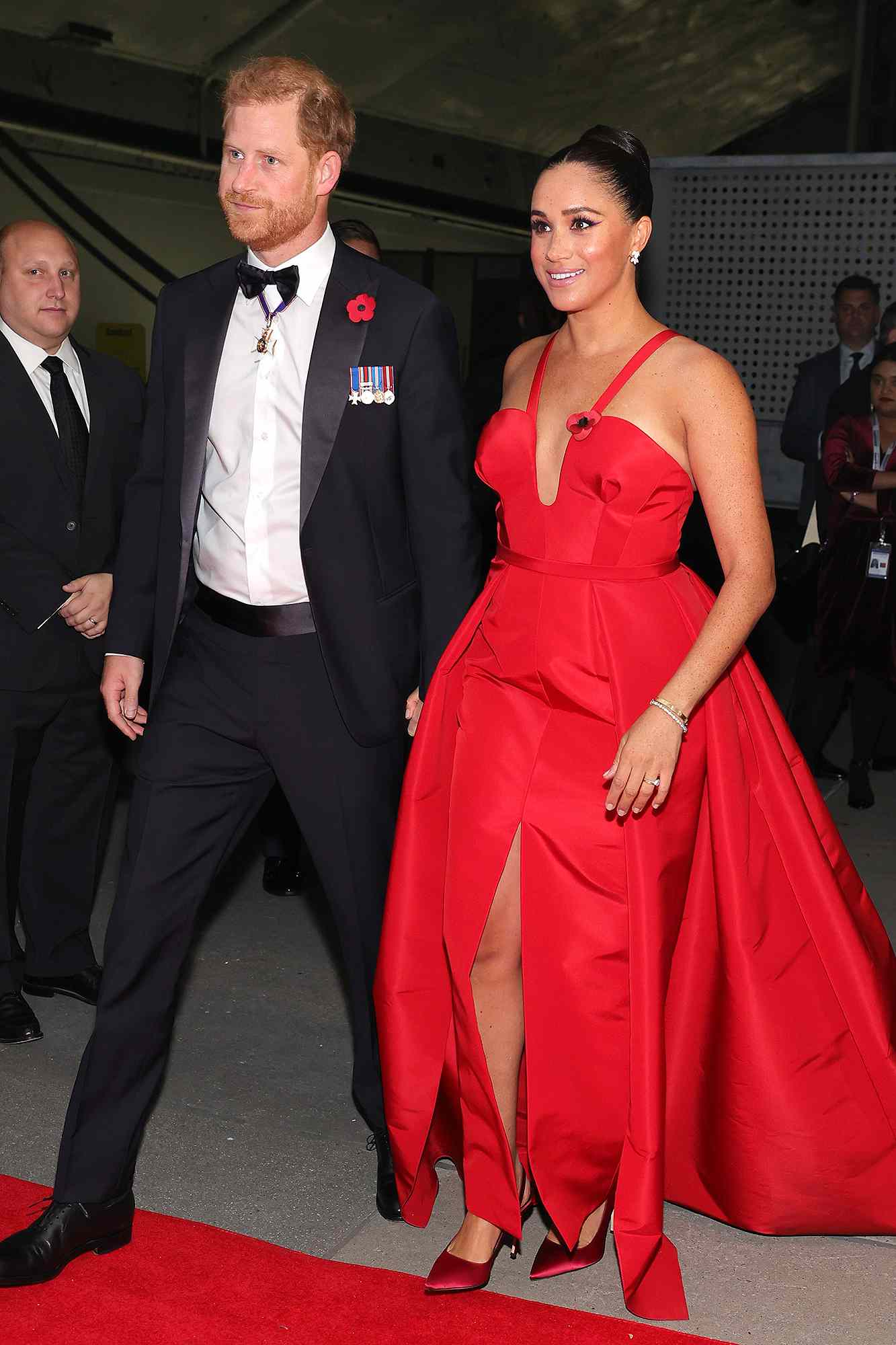 NEW YORK, NEW YORK - NOVEMBER 10: Prince Harry, Duke of Sussex, and Meghan, Duchess of Sussex attend as Intrepid Museum hosts Annual Salute To Freedom Gala on November 10, 2021 in New York City.