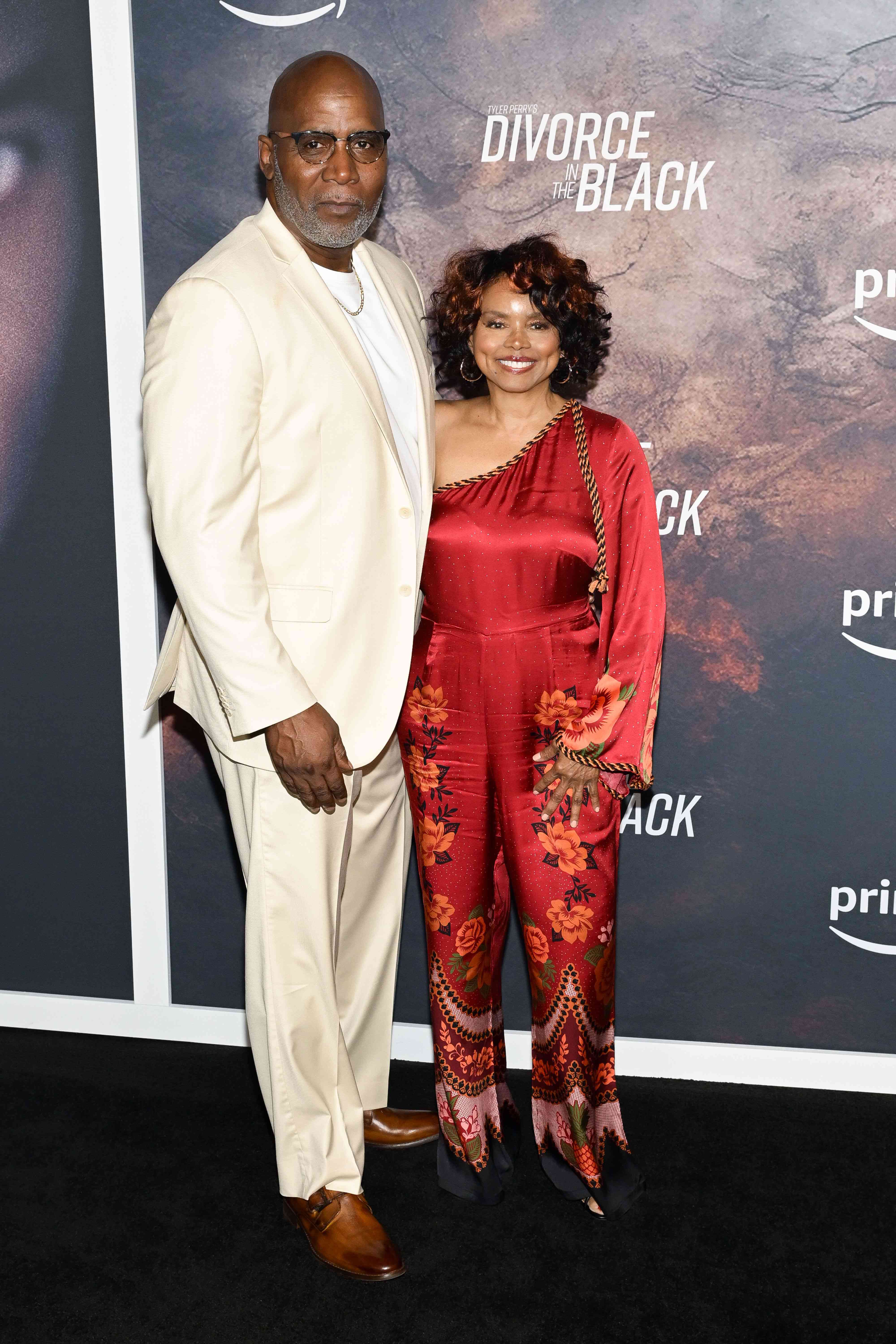 Jeffrey Winston and Debbi Morgan attend Prime Video's 'Tyler Perry's Divorce in the Black' Premiere on July 8, 2024 in New York.