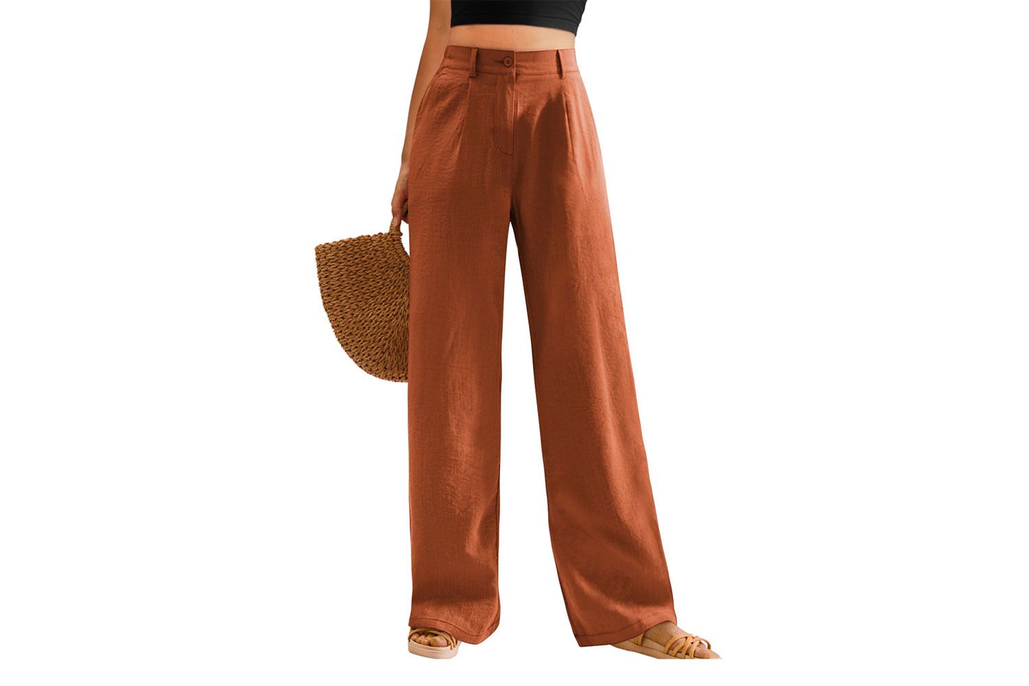 Airmenty Womens Casual Wide Leg Pants High Waisted Button Down Straight Long Trousers Palazzo Pants