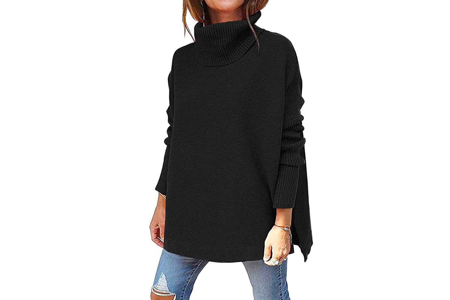 LILLUSORY Women's Turtleneck Oversized Sweaters 2022 Fall Long Batwing Sleeve Spilt Hem Tunic Pullover Sweater Knit Tops