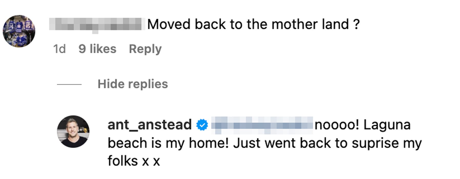 Ant Anstead Instagram comment