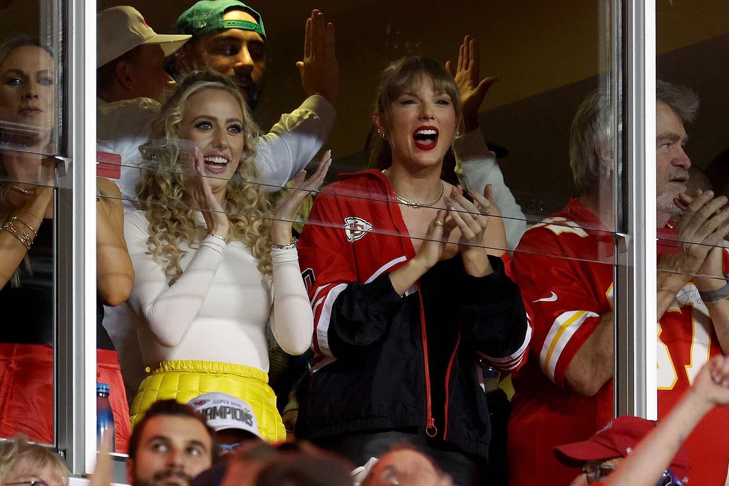 Brittany Mahomes and Taylor Swift celebrate a touchdown by the Kansas City Chiefs against the Denver Broncos 