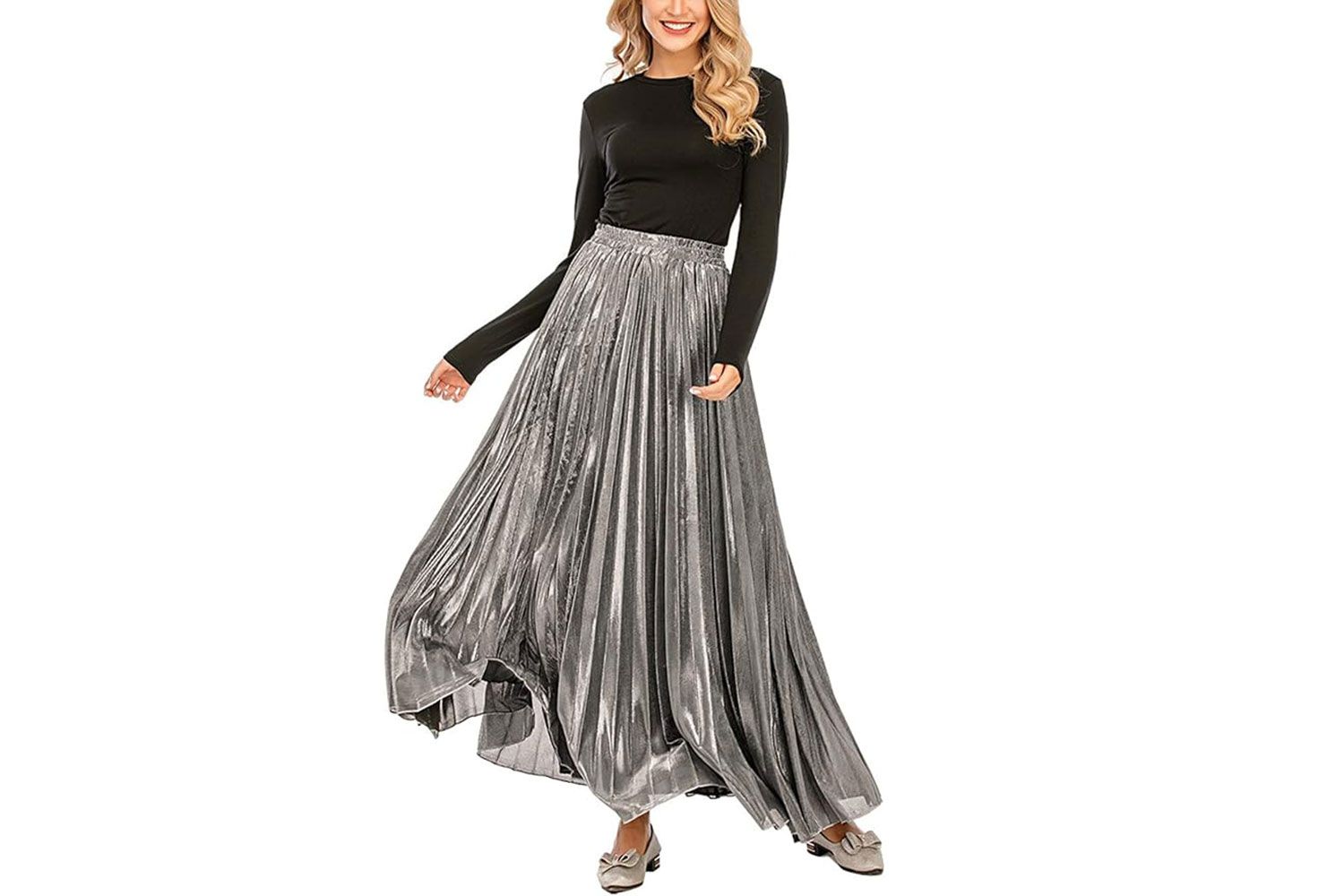 metallic pleated skirt