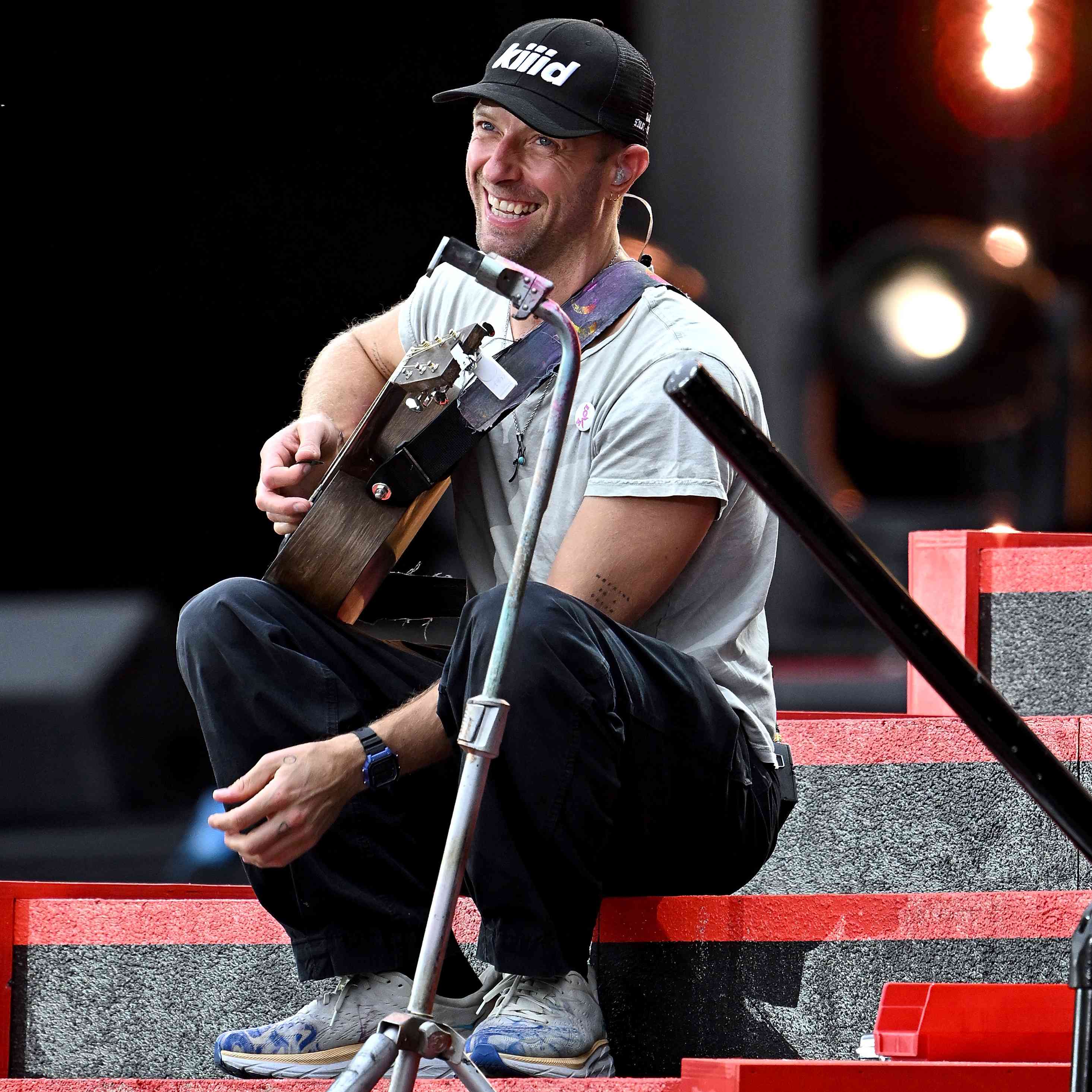 Chris Martin rehearses ahead of Global Citizen Festival in Central Park on September 27, 2024 in New York City.