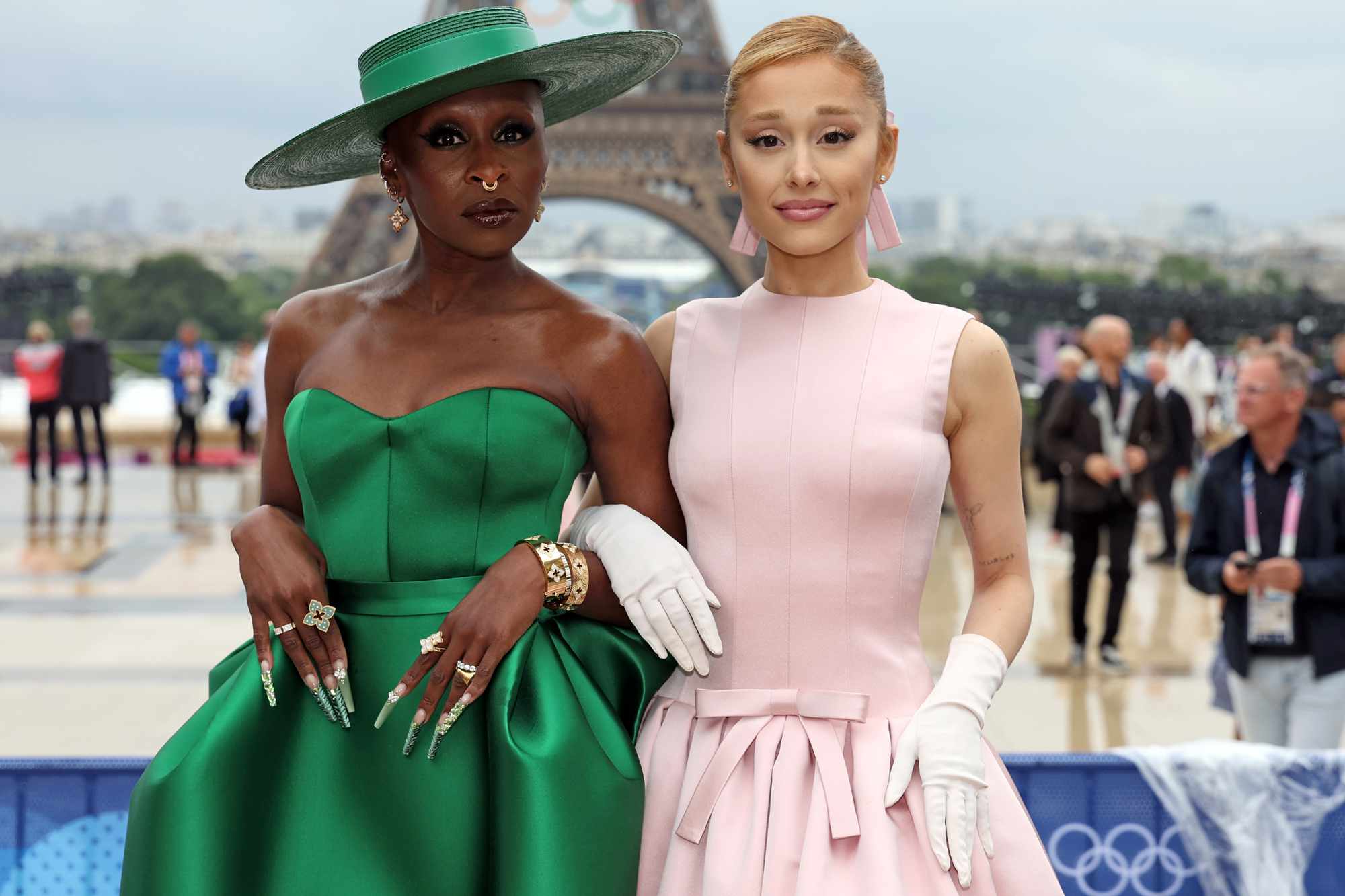 Cynthia Erivo and Ariana Grande attend the red carpet ahead of the opening ceremony of the Olympic Games Paris 2024 on July 26, 2024 in Paris, France.