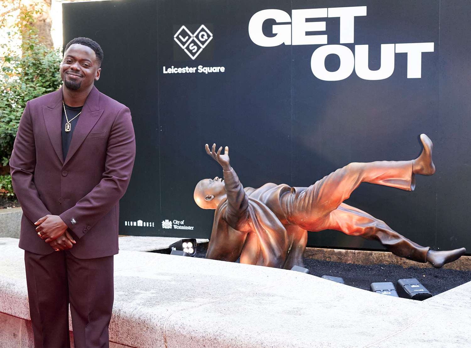 Daniel Kaluuya pictured in Leicester Square for the unveiling of his statue as part of Scenes in the Square