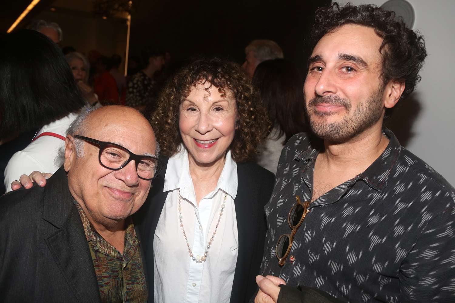 Danny DeVito, Rhea Perlman and son Jake DeVito pose at the opening night of the play "Let's Call Her Patty" at Lincoln Center Claire Tow Theater