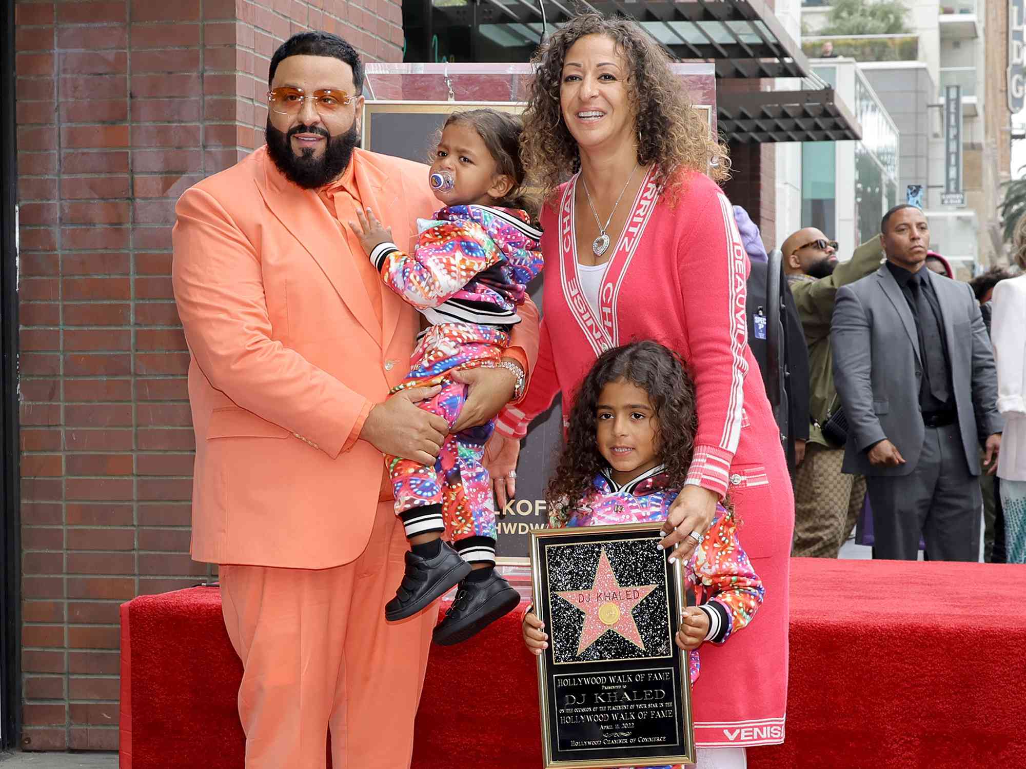 DJ Khaled, Aalam Khaled, Nicole Tuck and Asahd Tuck Khaled attend the Hollywood Walk of Fame Star Ceremony for DJ Khaled on April 11, 2022 in Hollywood, California