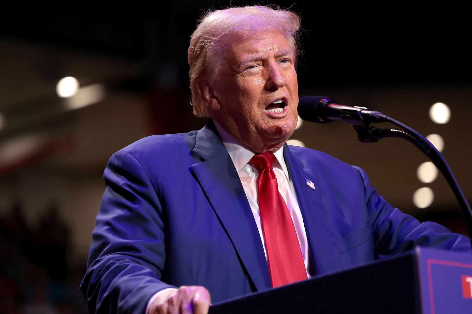 Republican presidential nominee, former U.S. President Donald Trump, speaks during a campaign rally on September 23, 2024 in Indiana, Pennsylvania. Trump is campaigning throughout western Pennsylvania today.