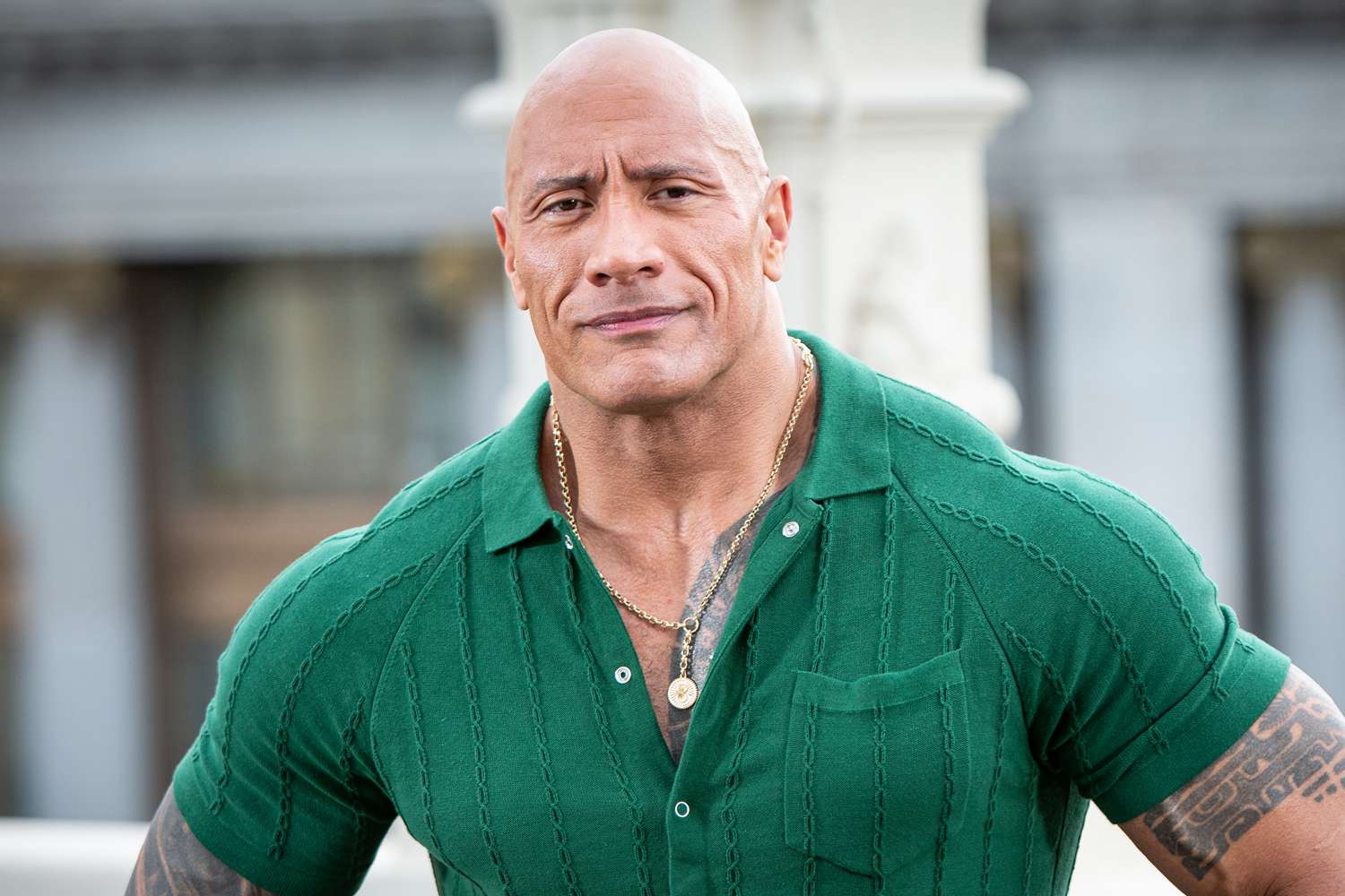 US actor Dwayne Johnson attends the "Black Adam" photocall at NH Collection Madrid Eurobuilding hotel on October 19, 2022 in Madrid, Spain.