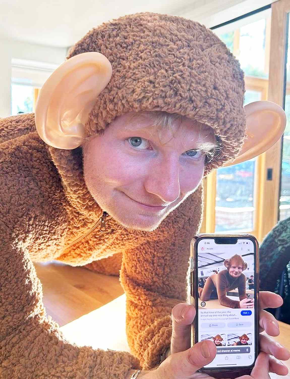 Ed Sheeran Dresses Up as AI-Generated Meme of Himself Wearing Monkey Costume for Halloween