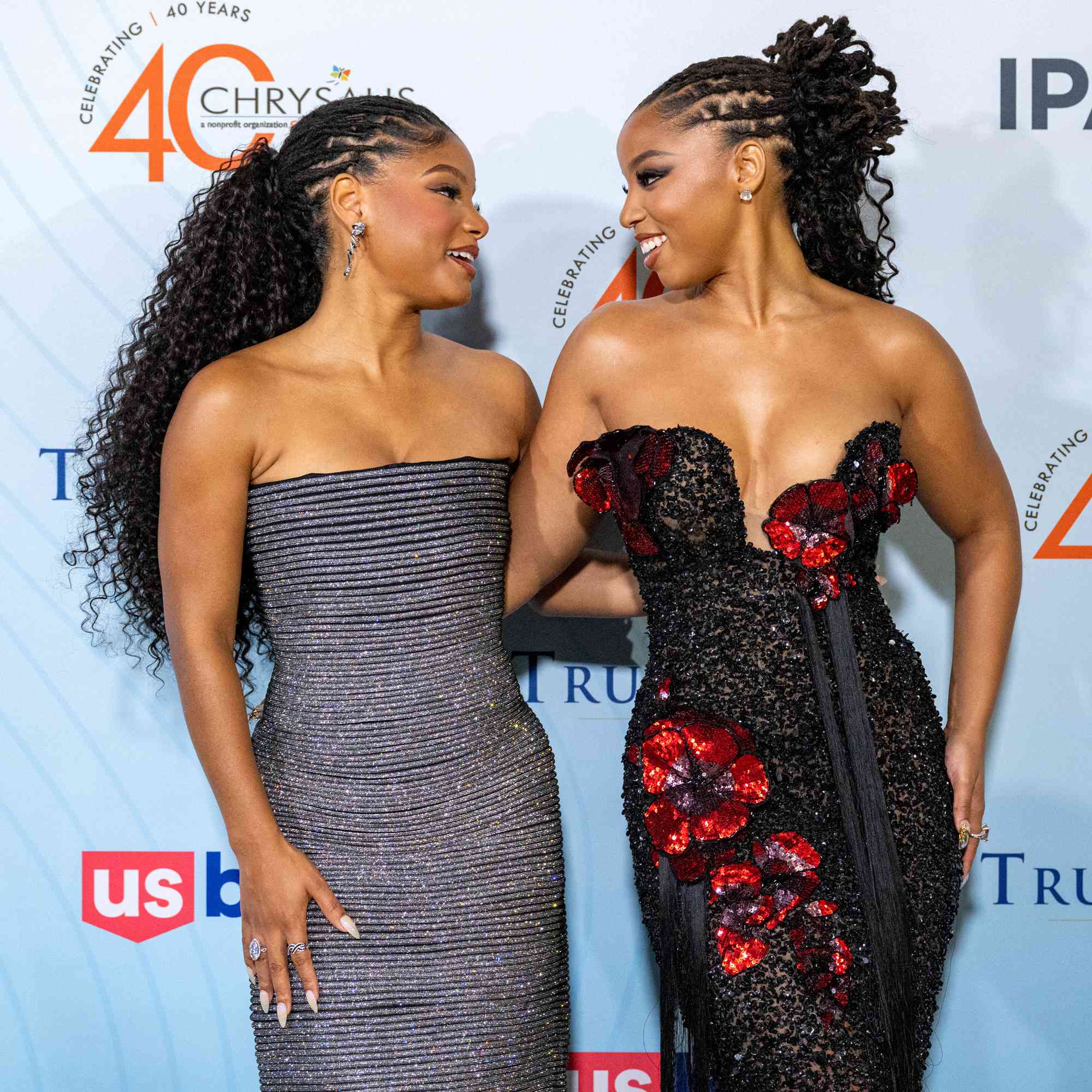 Singers Halle Bailey (L) and Chloe Bailey attend the 17th Annual Chrysalis Butterfly Ball at the Petersen Automotive Museum on October 26, 2024 in Los Angeles, California.