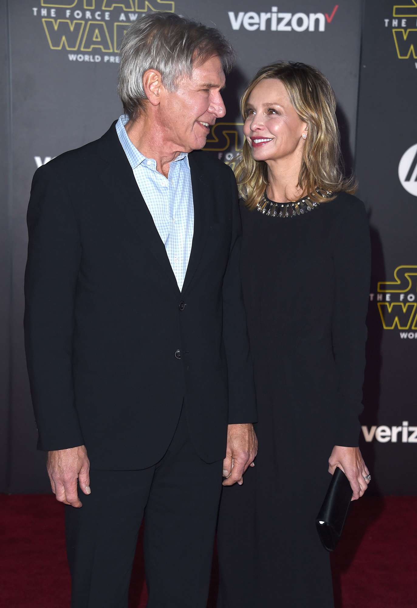 Harrison Ford and Calista Flockhart arrives at the Premiere Of Walt Disney Pictures And Lucasfilm's "Star Wars: The Force Awakens" on December 14, 2015 in Hollywood, California