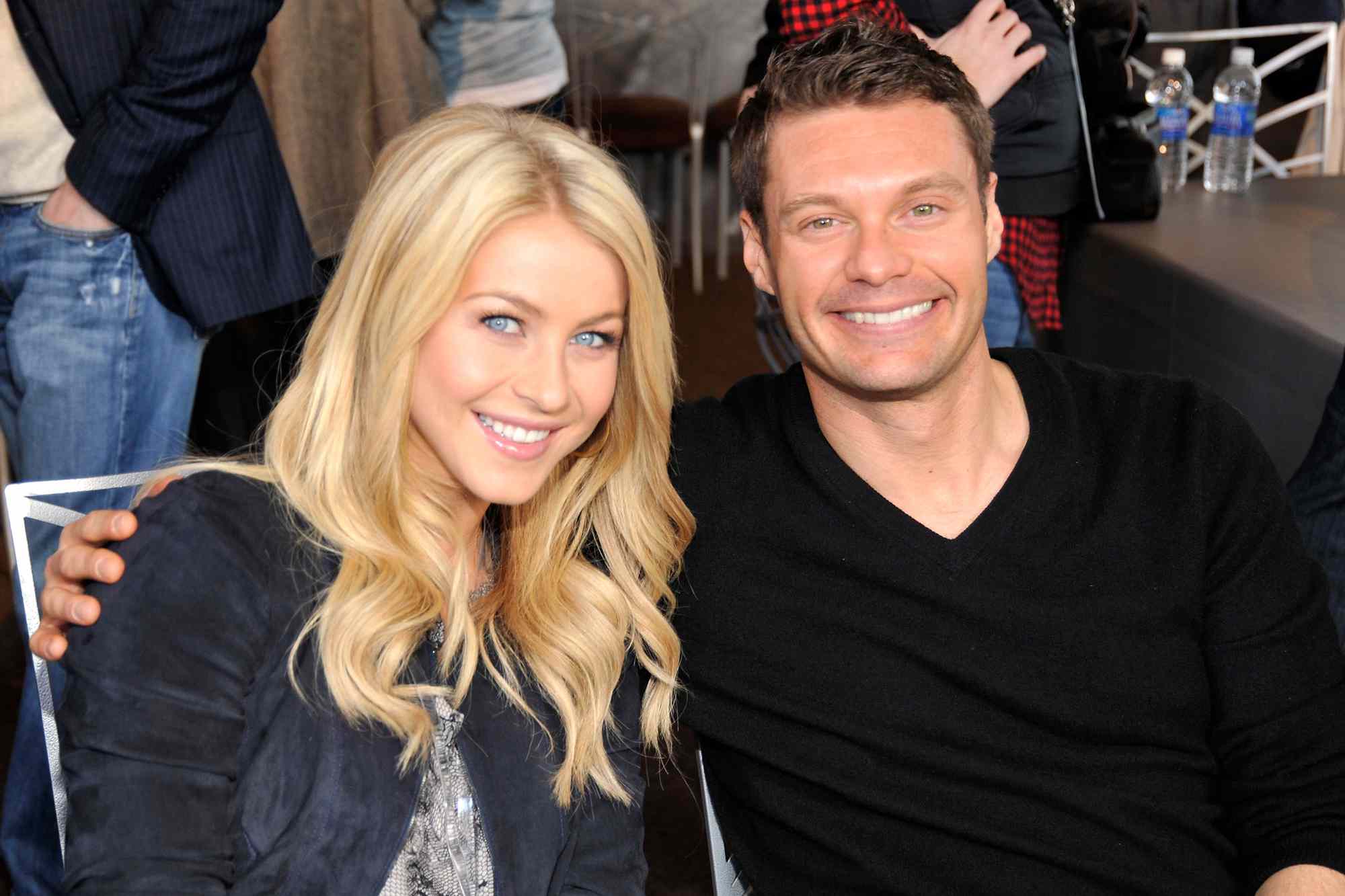 Dancer Julianne Hough and TV personality Ryan Seacrest attend Fox's Super Bowl XLV Pregame Show at Dallas Cowboys Stadium on February 6, 2011 in Arlington, Texas. 