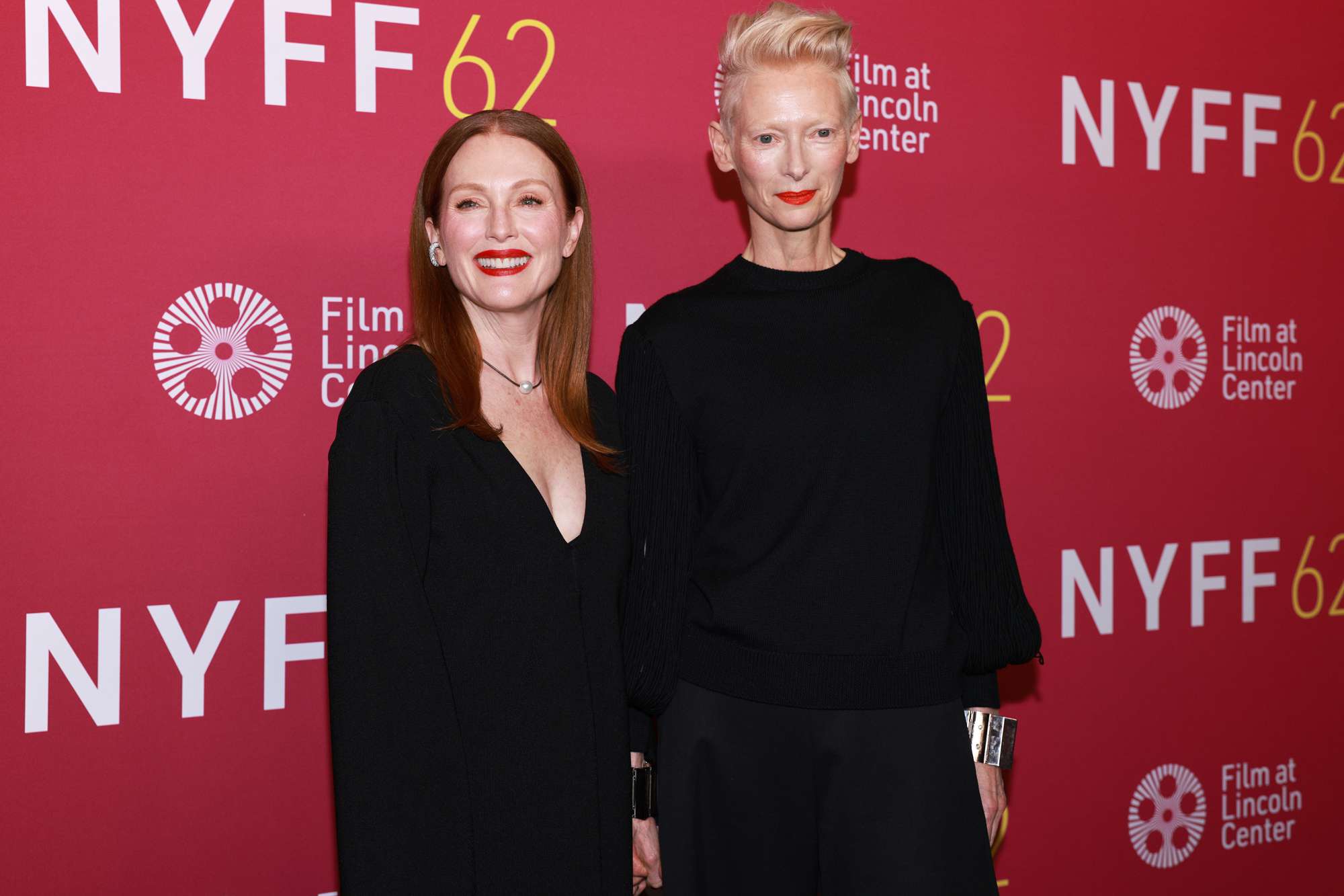 Tilda Swinton and Julianne Moore attend The 62nd New York Film Festival's Premiere of The Room Next Door at Alice Tully Hall, Lincoln Center on October 04, 2024 in New York City.