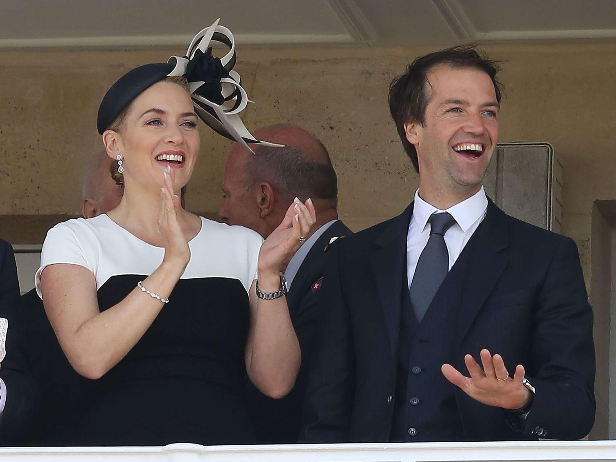 Kate Winslet and husband Ned Rocknroll attend the 'Prix de Diane Longines 2014' at Hippodrome de Chantilly on June 15, 2014 in Chantilly, France.