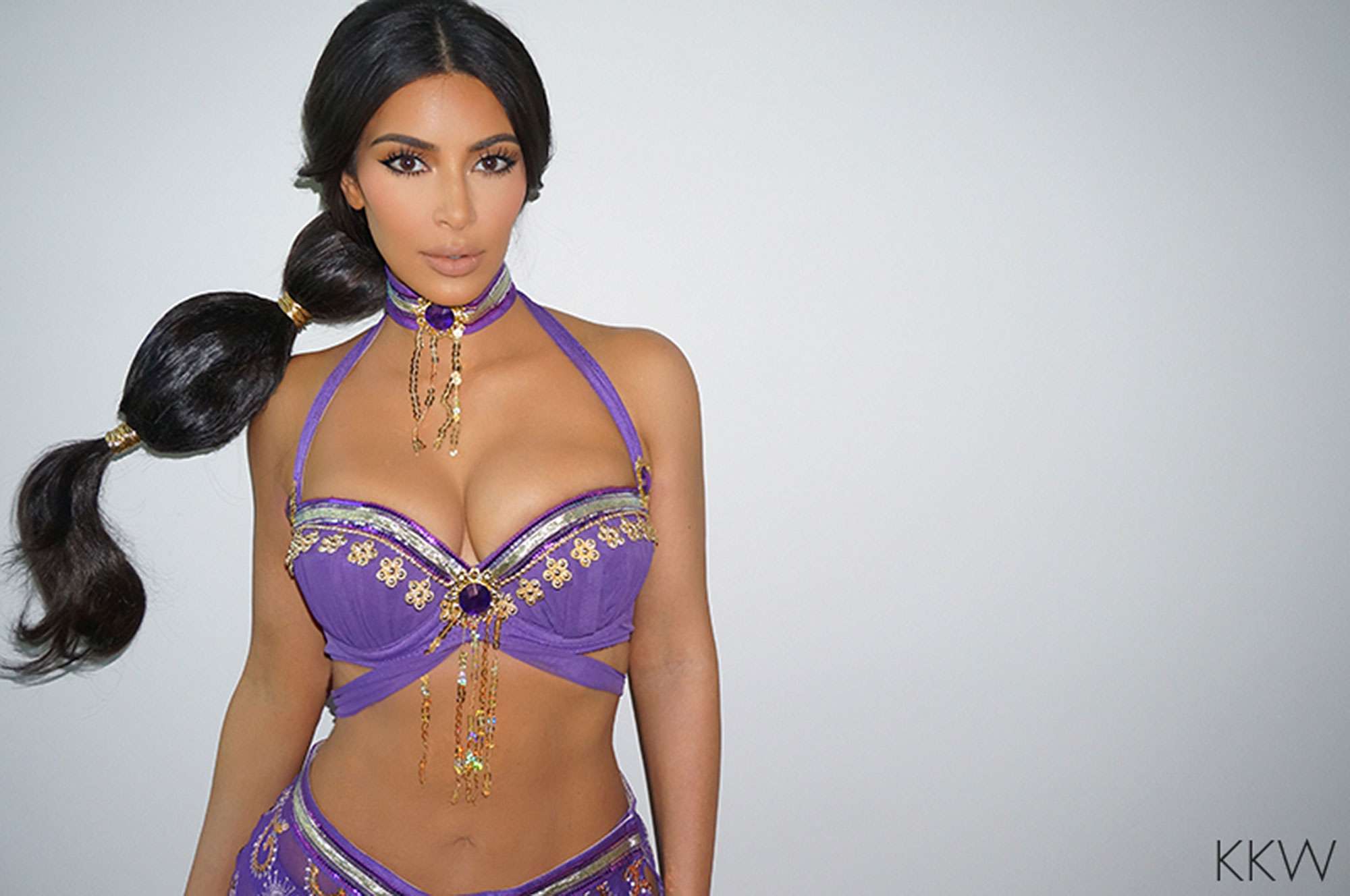 Kim Kardashian poses while wearing a belly dancer costume in 2016