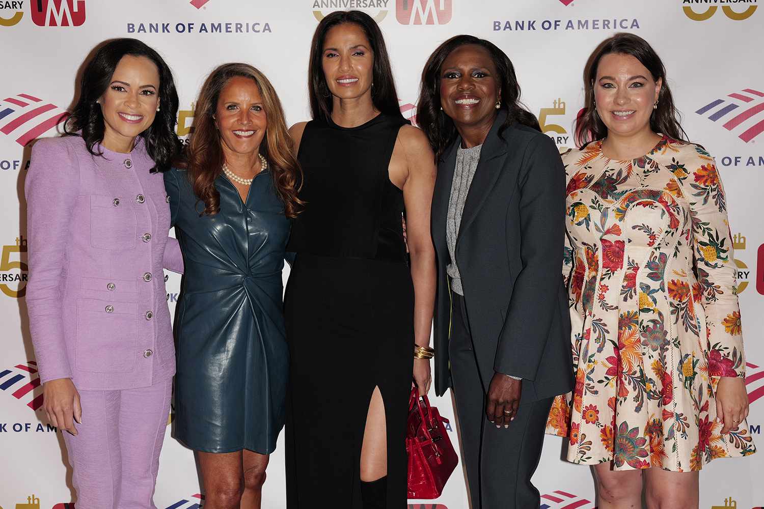 Linsey Davis, Suzanne Malveaux, Padma Lakshmi, Deborah Roberts, and B.A. Snyder attend IWMF 35th Anniversary 2024 Courage In Journalism Awards