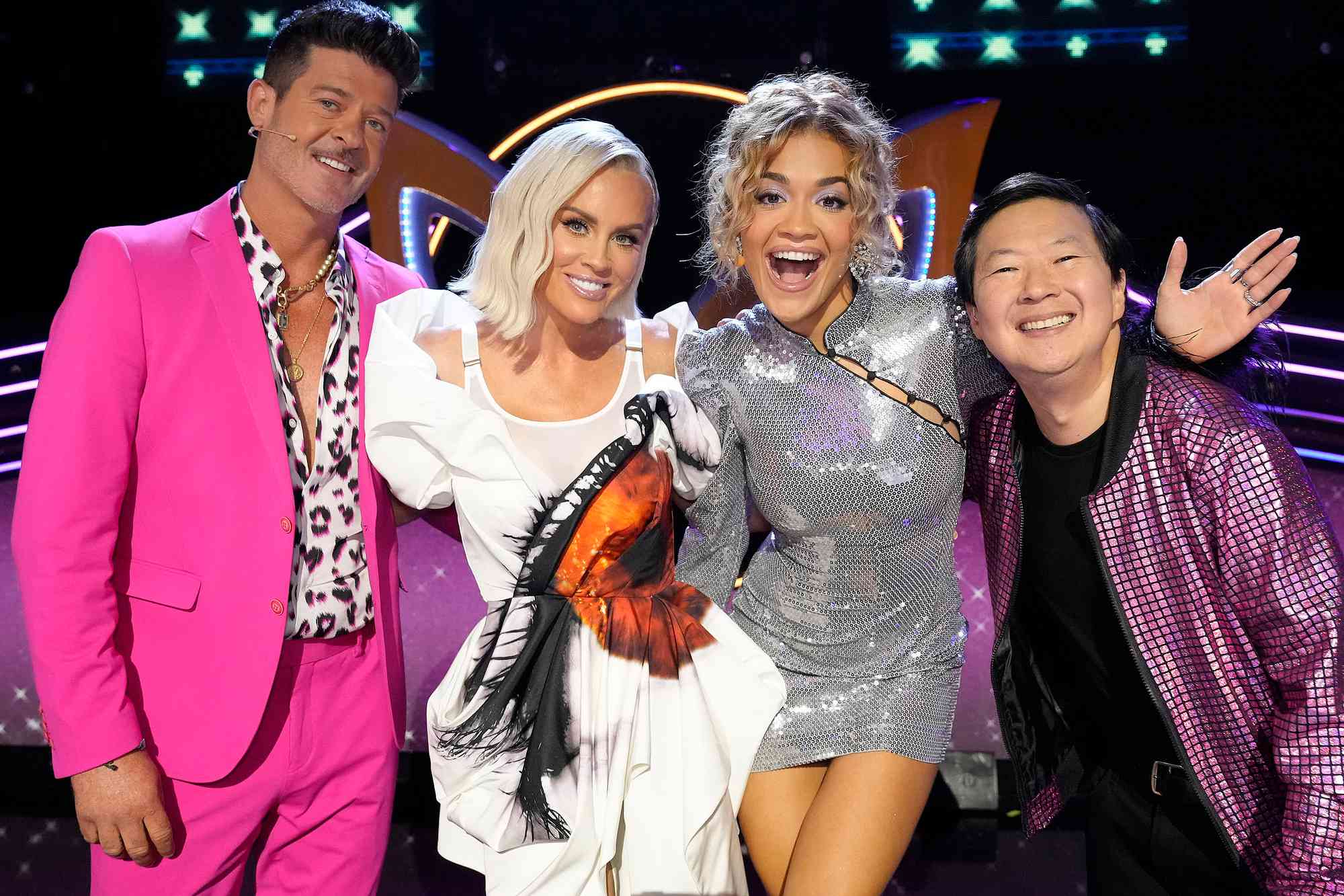 Robin Thicke, Jenny McCarthy-Wahlberg, Rita Ora and Ken Jeong. THE MASKED SINGER