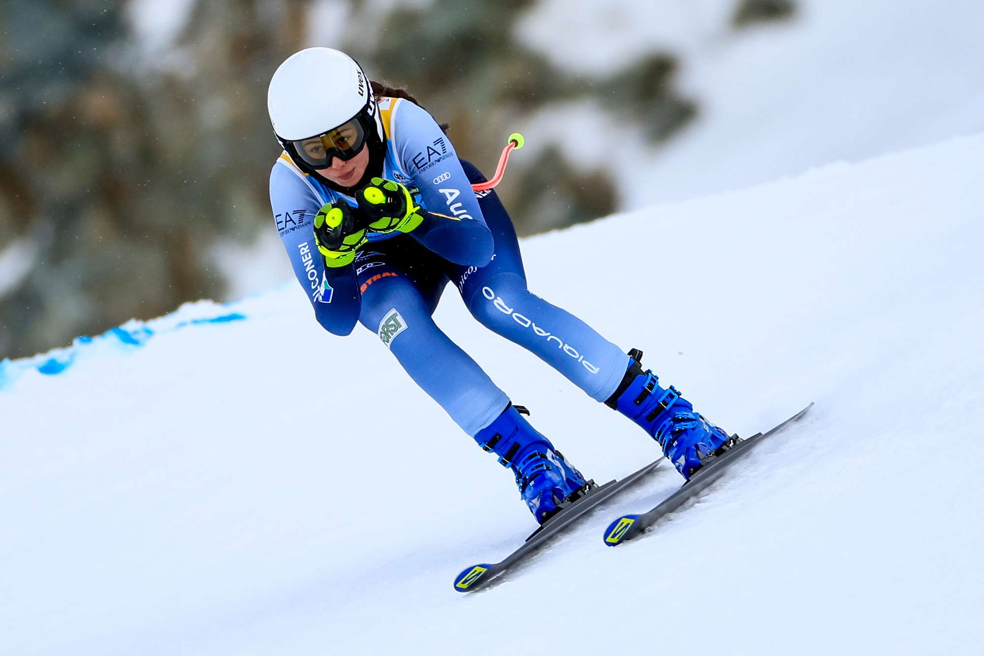 Zermatt, Cervinia, Switzerland, Italy: ALPINE SKIING - FIS World Cup, downhill, training, ladies. Image shows forerunner Matilde Lorenzi