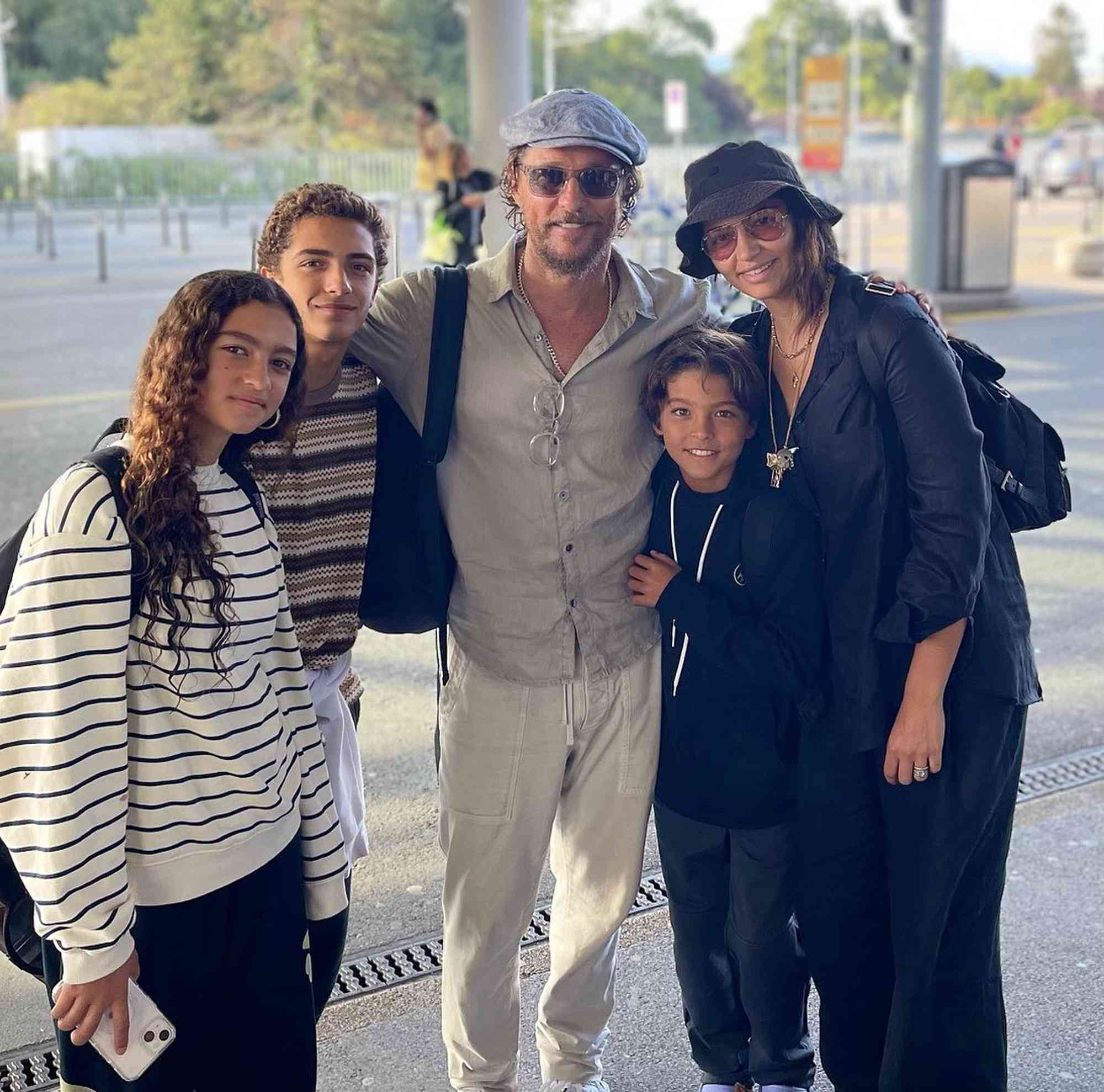 Matthew McConaughey and Camila Alves with their kids Levi, Vida, and Livingston.