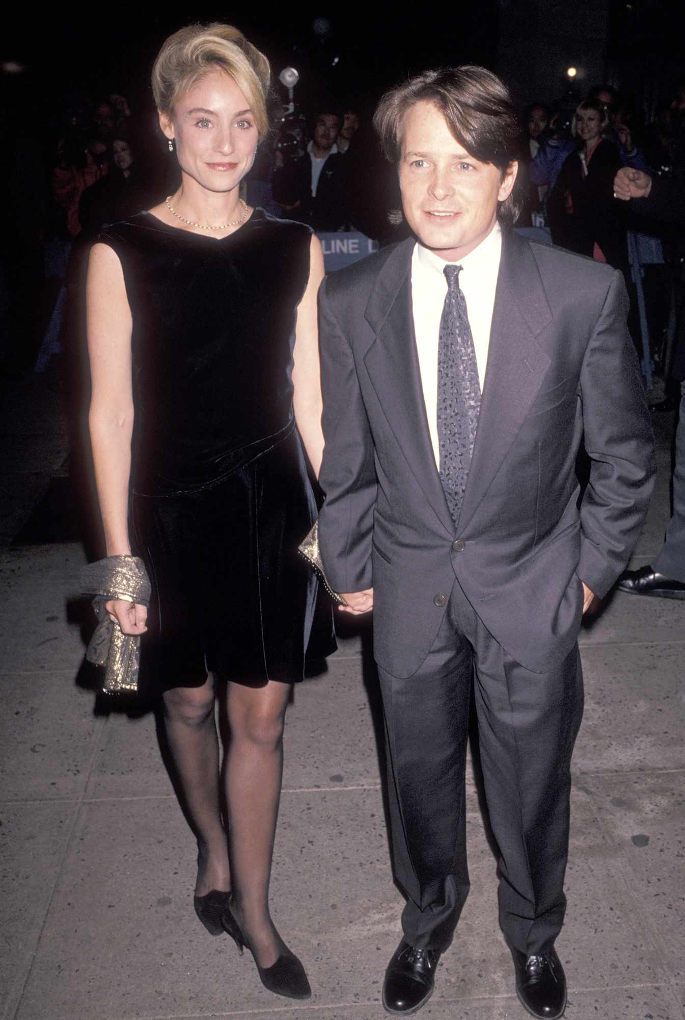 Actress Tracy Pollan and actor Michael J. Fox attend the 'Made in Milan' New York City Premiere on October 31, 1990 at the Museum of Modern Art in New York City.