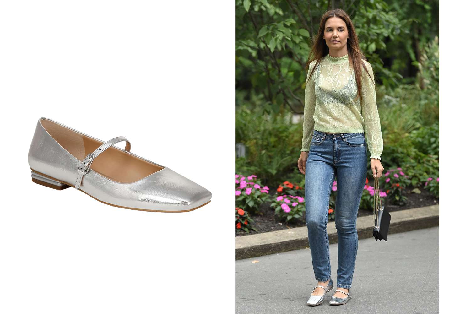 katie holmes featuring ballet flats