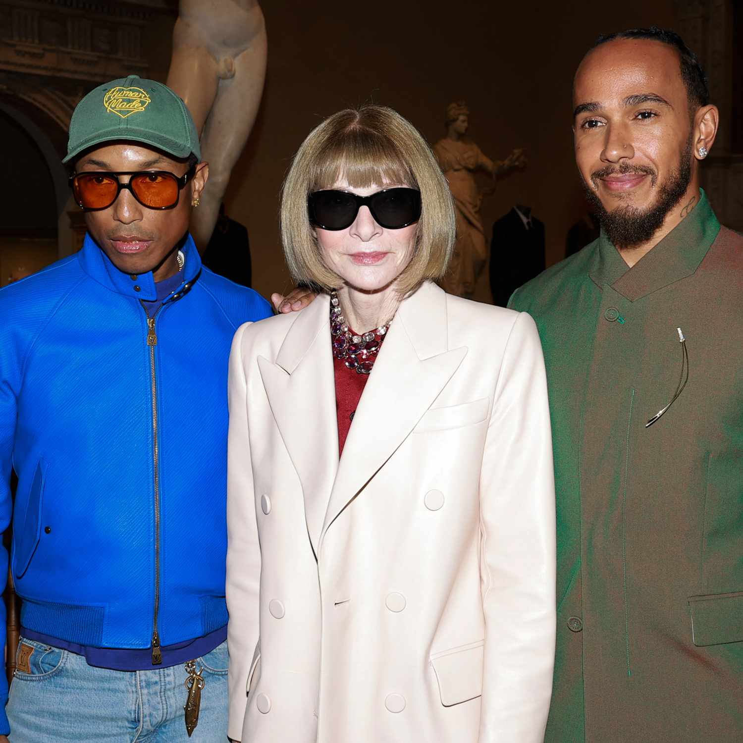 Pharrell Williams, Anna Wintour and Lewis Hamilton attend the Costume Institute's Spring 2025 Exhibition 