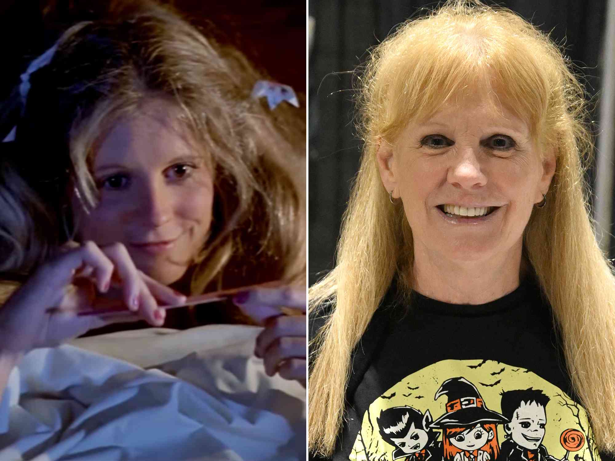 P.J. Soles as Lynda van der Klok in 'Halloween'. ; P.J. Soles at the Midsummer Scream Halloween and Horror convention in 2022.