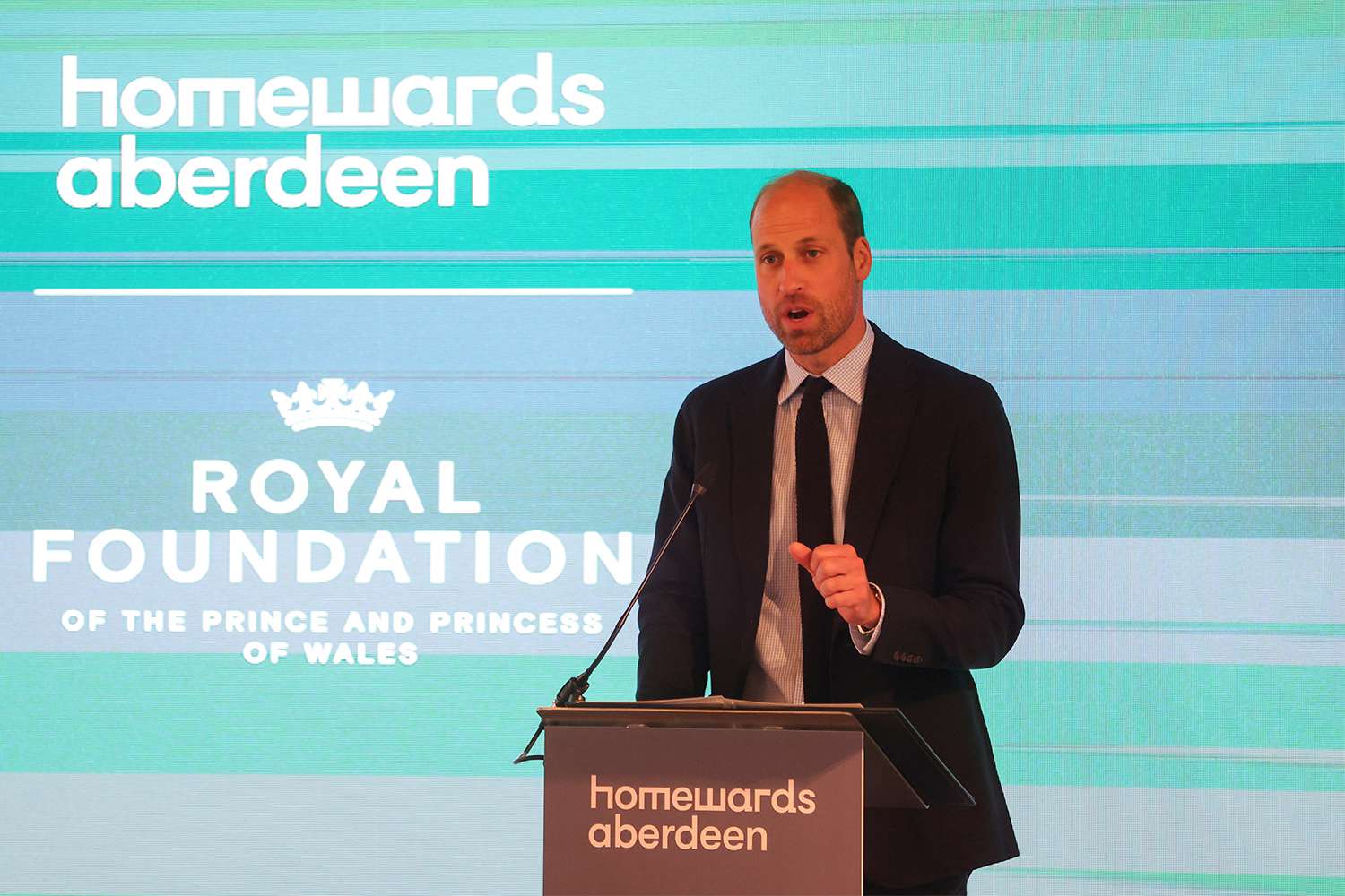 Prince William, Prince of Wales, known as the Duke of Rothesay when in Scotland, speaks during an event hosted by Homewards Aberdeen