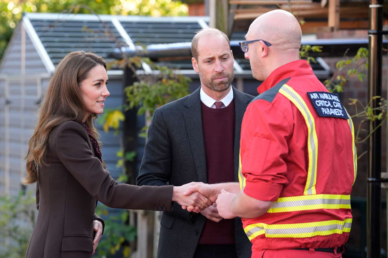 Prince William, Prince of Wales and Catherine, Princess of Wales speak with members of the Emergency Services during a visit to Southport Community Centre on October 10, 2024 in Southport, England. Earlier this year, Bebe King (6), Elsie Dot Stancombe (7) and Alice da Silva Aguiar (9) died after a mass stabbing at a children's Taylor Swift-themed dance class on July 29 in the Merseyside town of Southport