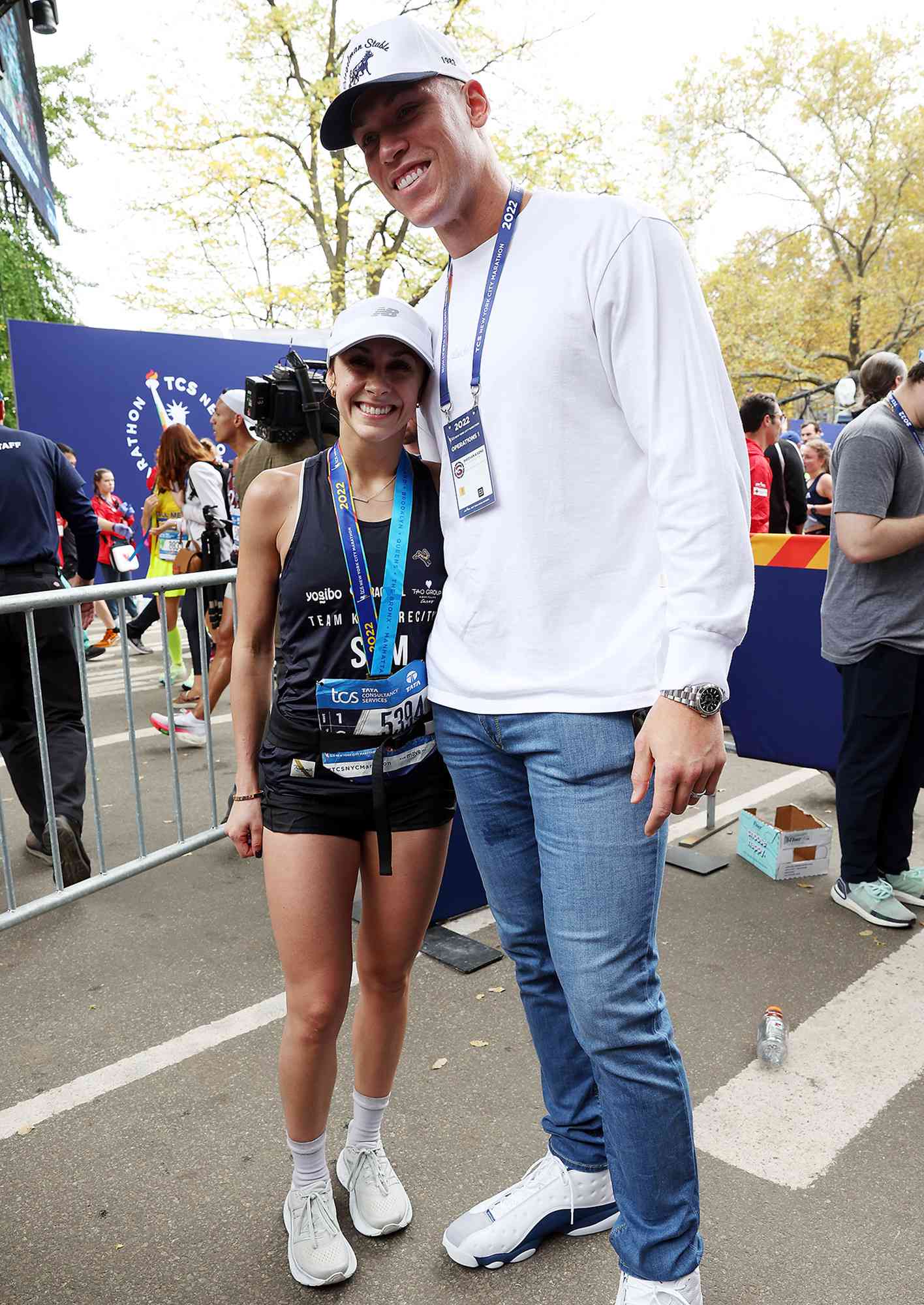 Sam Judge and Aaron Judge at the finish line of the TCS 2022 New York City Marathon