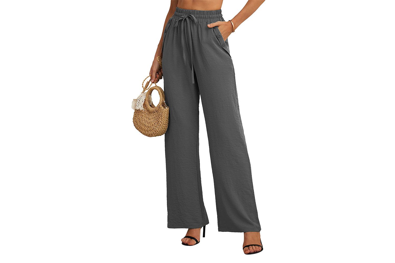 SHOWMALL Women's Pants Wide Leg Pants Grey S High Waisted Loose Trousers