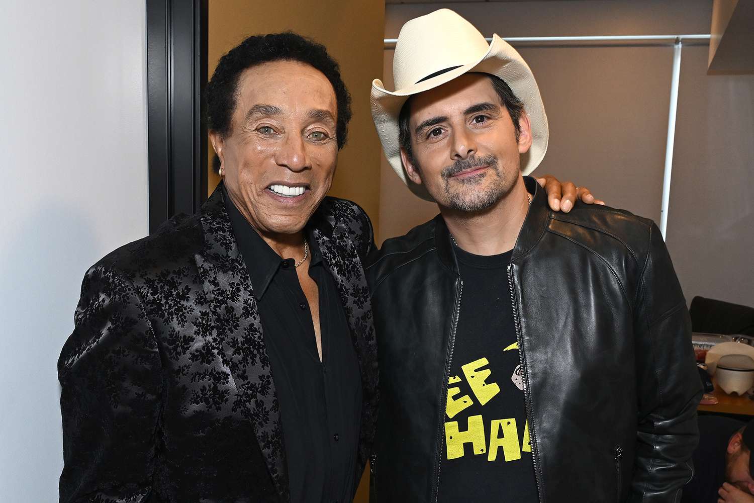 Smokey Robinson and Brad Paisley arrive at the American Music Awards 50th Anniversary Special at LA Center Studios 