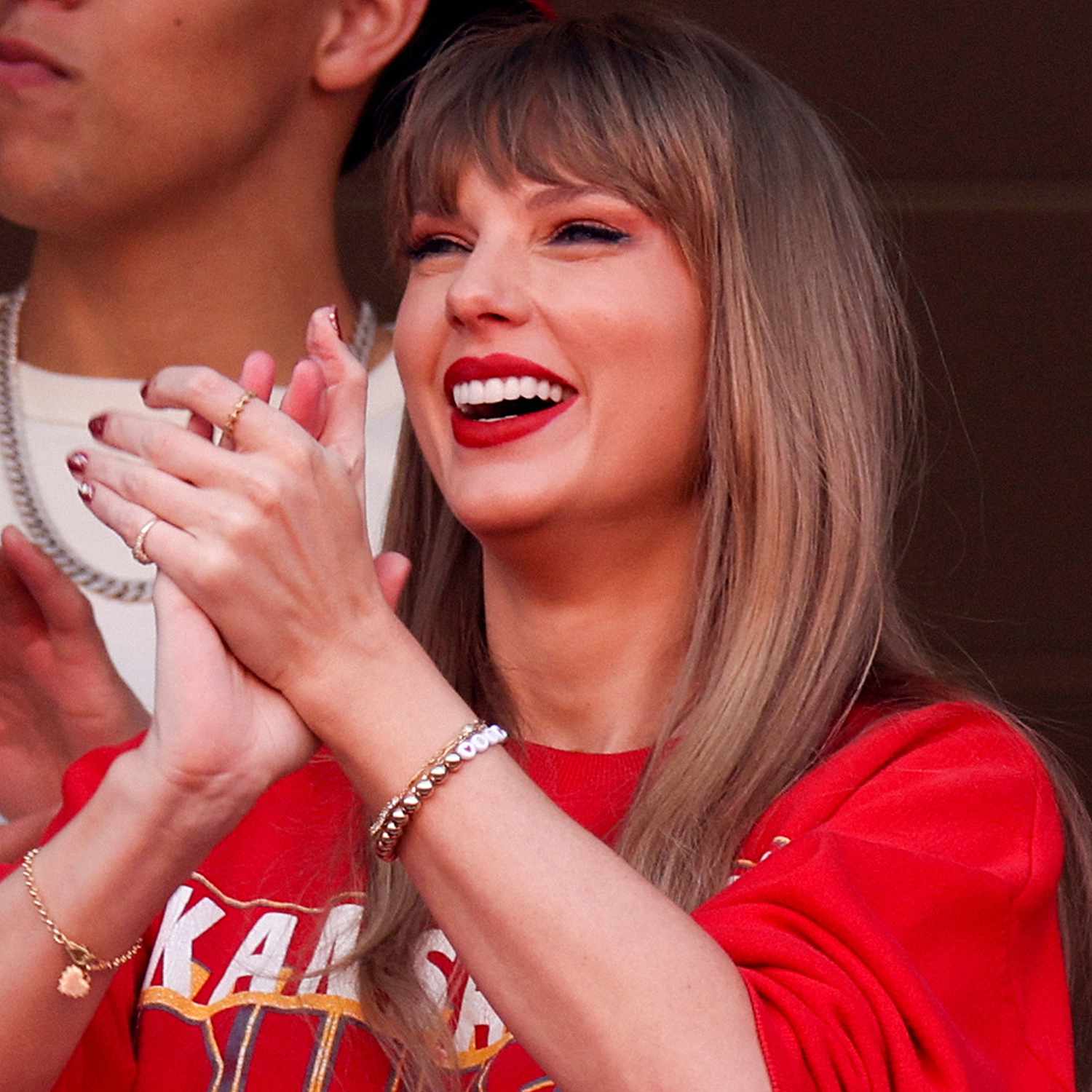 Taylor Swift and Brittany Mahomes react during a game between the Los Angeles Chargers and Kansas City Chiefs at GEHA Field at Arrowhead Stadium on October 22, 2023 in Kansas City, Missouri.