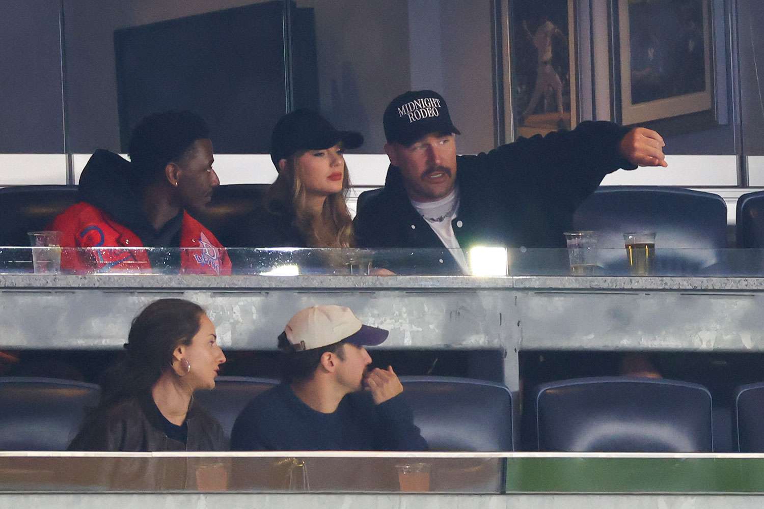 NEW YORK, NEW YORK - OCTOBER 14: Taylor Swift and Travis Kelce attend Game One of the American League Championship Series between the Cleveland Guardians and the New York Yankees at Yankee Stadium on October 14, 2024 in New York City. 