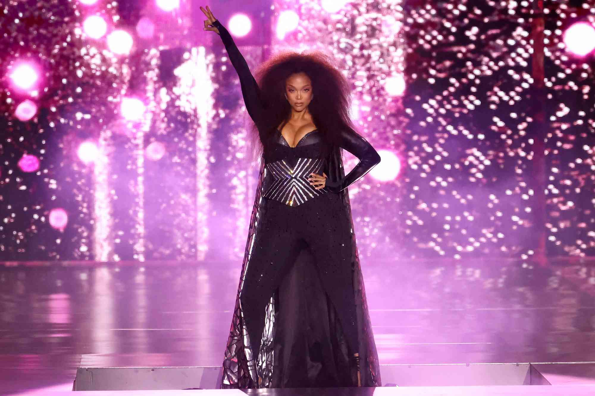 Tyra Banks walks the runway for the Victoria's Secret Fashion Show 2024 on October 15, 2024 in New York City.