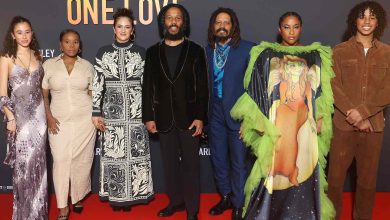 Judah Victoria Marley, Justice Marley, Orly Marley, Ziggy Marley, Rohan Marley, Zuri Marley and Gideon Marley attend the Paris Premiere of