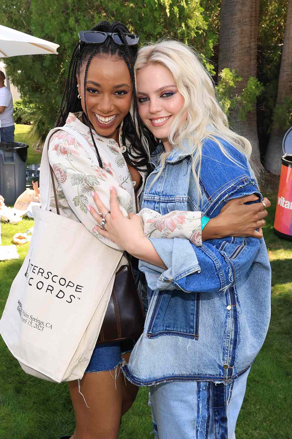 Alyah Chanelle Scott and Renee Rapp attend the Interscope Coachella Party held on April 15, 2023 in Palm Springs, California. (