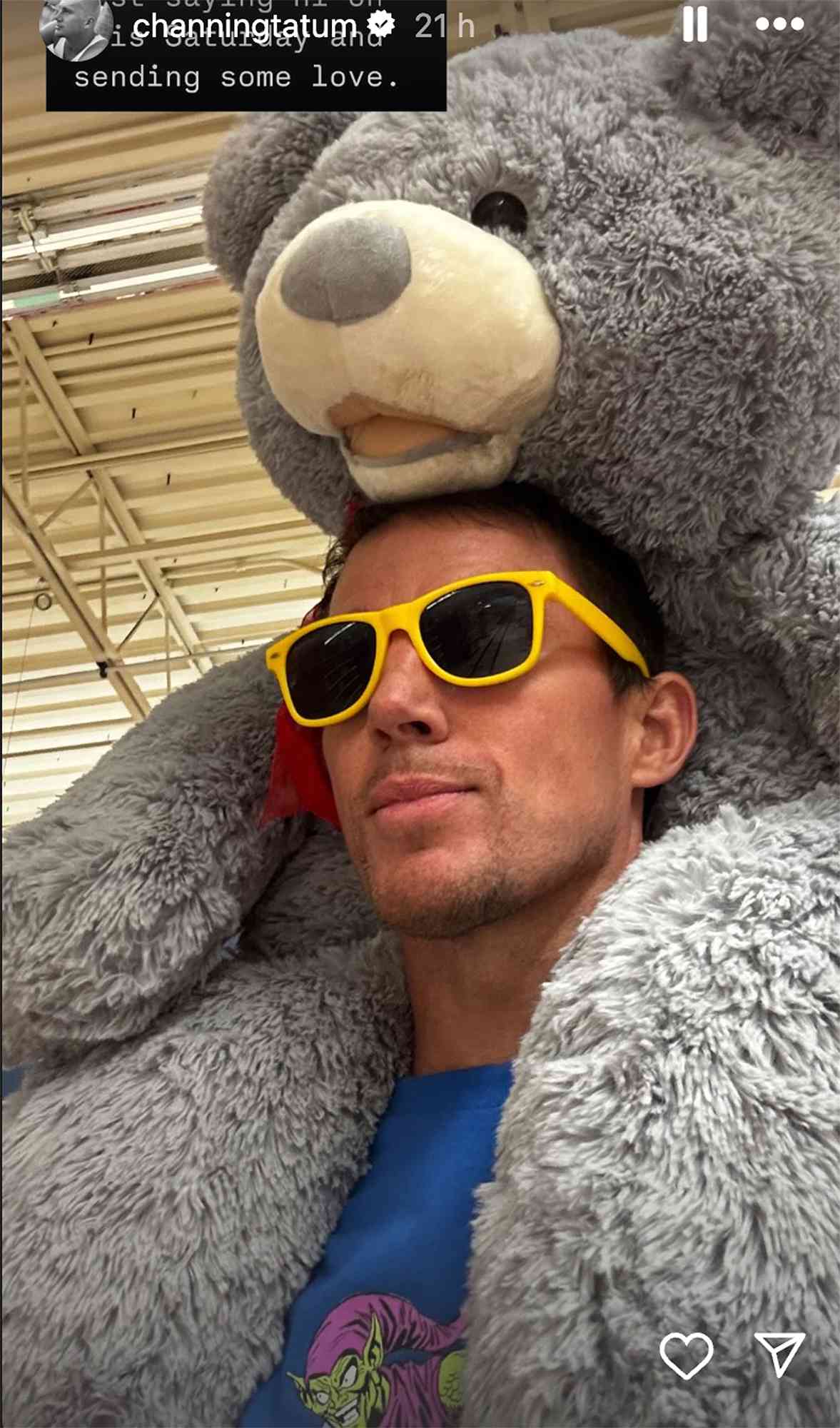 Channing Tatum Has Fun with Daughter Everly in Toy Store as They Both Pose with Huge Teddy Bear