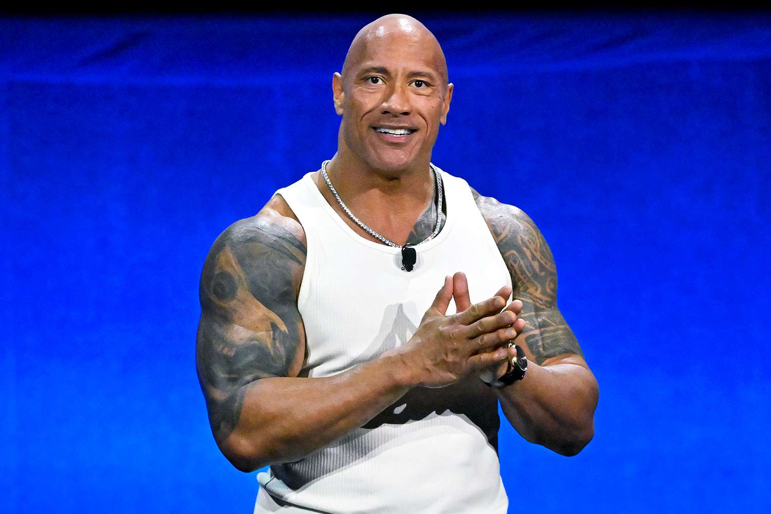 Dwayne Johnson speaks onstage at the Walt Disney Studios Presentation during CinemaCon 2024 at The Colosseum at Caesars Palace on April 11, 2024 in Las Vegas, Nevada. 