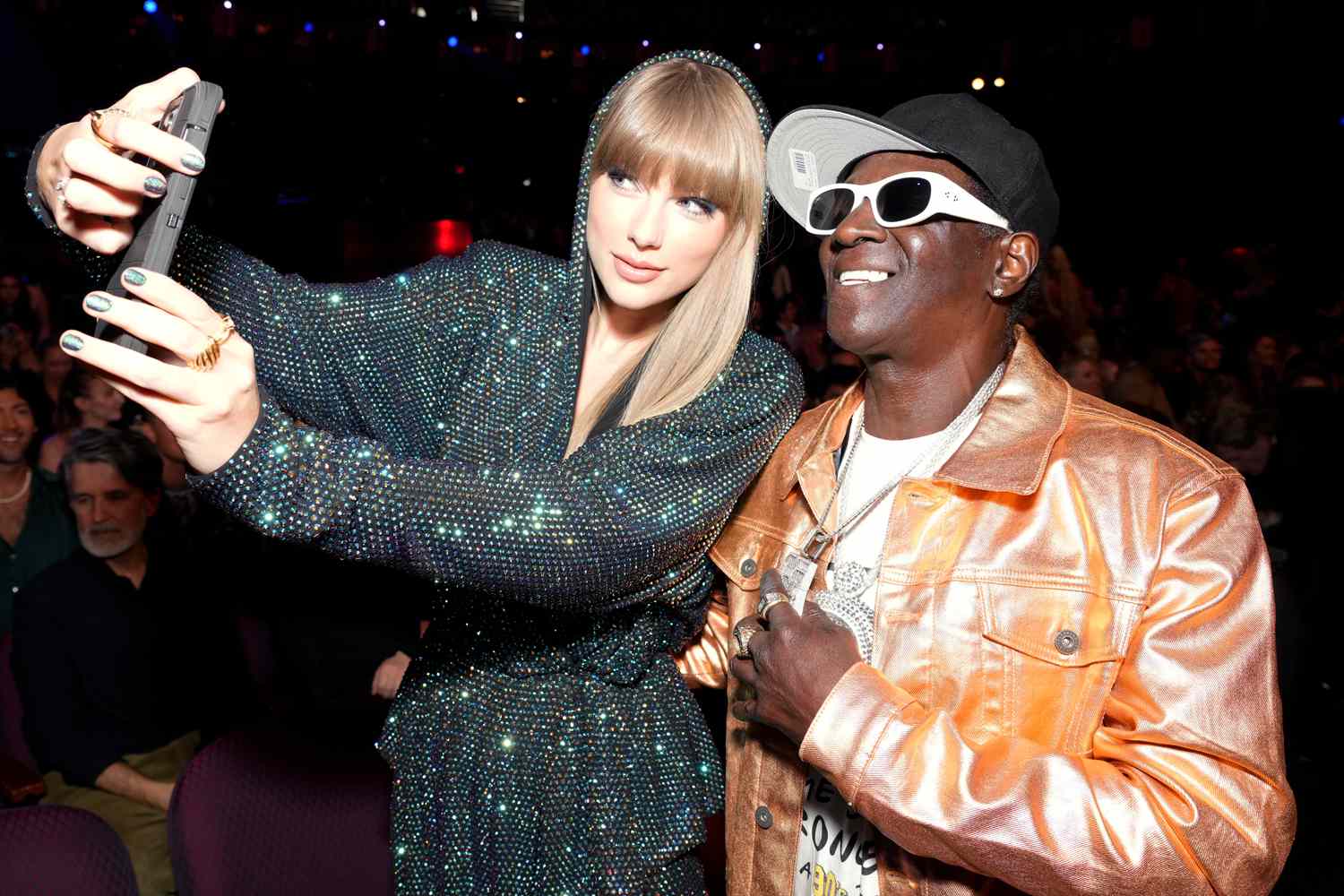 Taylor Swift and Flavor Flav attend the 2023 iHeartRadio Music Awards at Dolby Theatre in Los Angeles, California on March 27, 2023