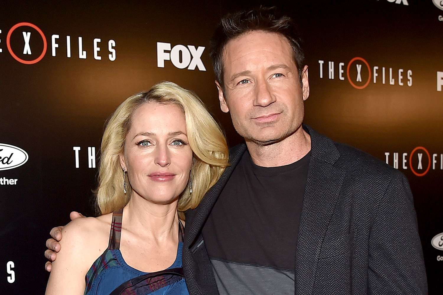 Actress Gillian Anderson and David Duchovny attend the premiere of Fox's "The X-Files" at California Science Center on January 12, 2016 in Los Angeles, California. 