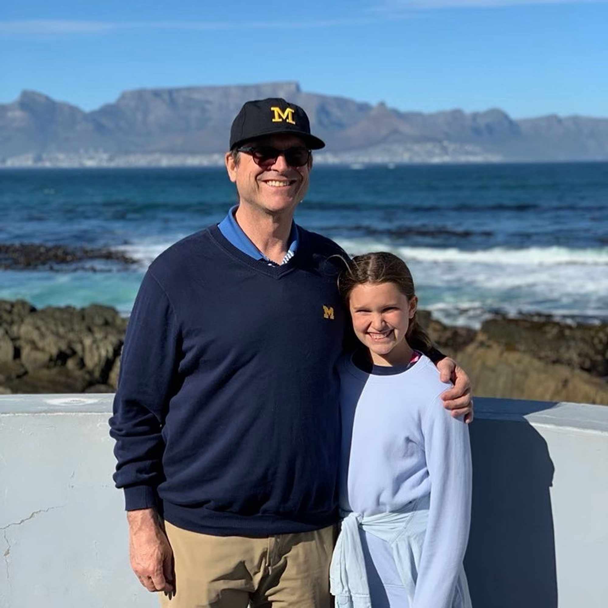 Addison Harbaugh with her dad, Jim Harbaugh.