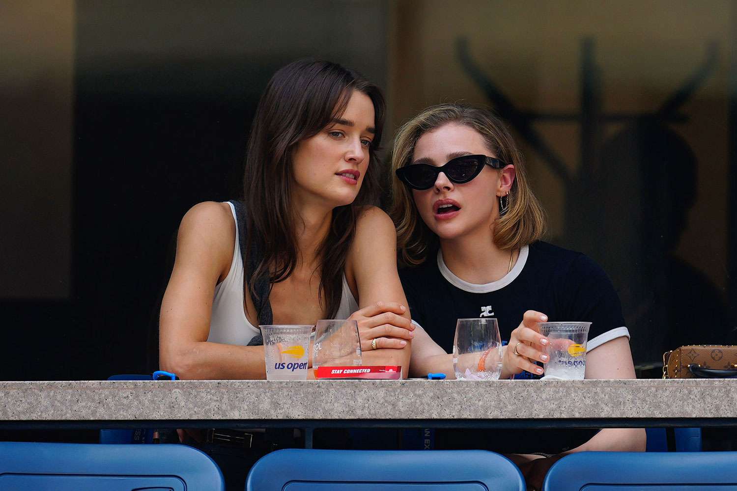 NEW YORK, NEW YORK - SEPTEMBER 05: Kate Harrison (L) and Chloe Grace Moretz are seen at the 2023 US Open Tennis Championships on September 05, 2023 in New York City.