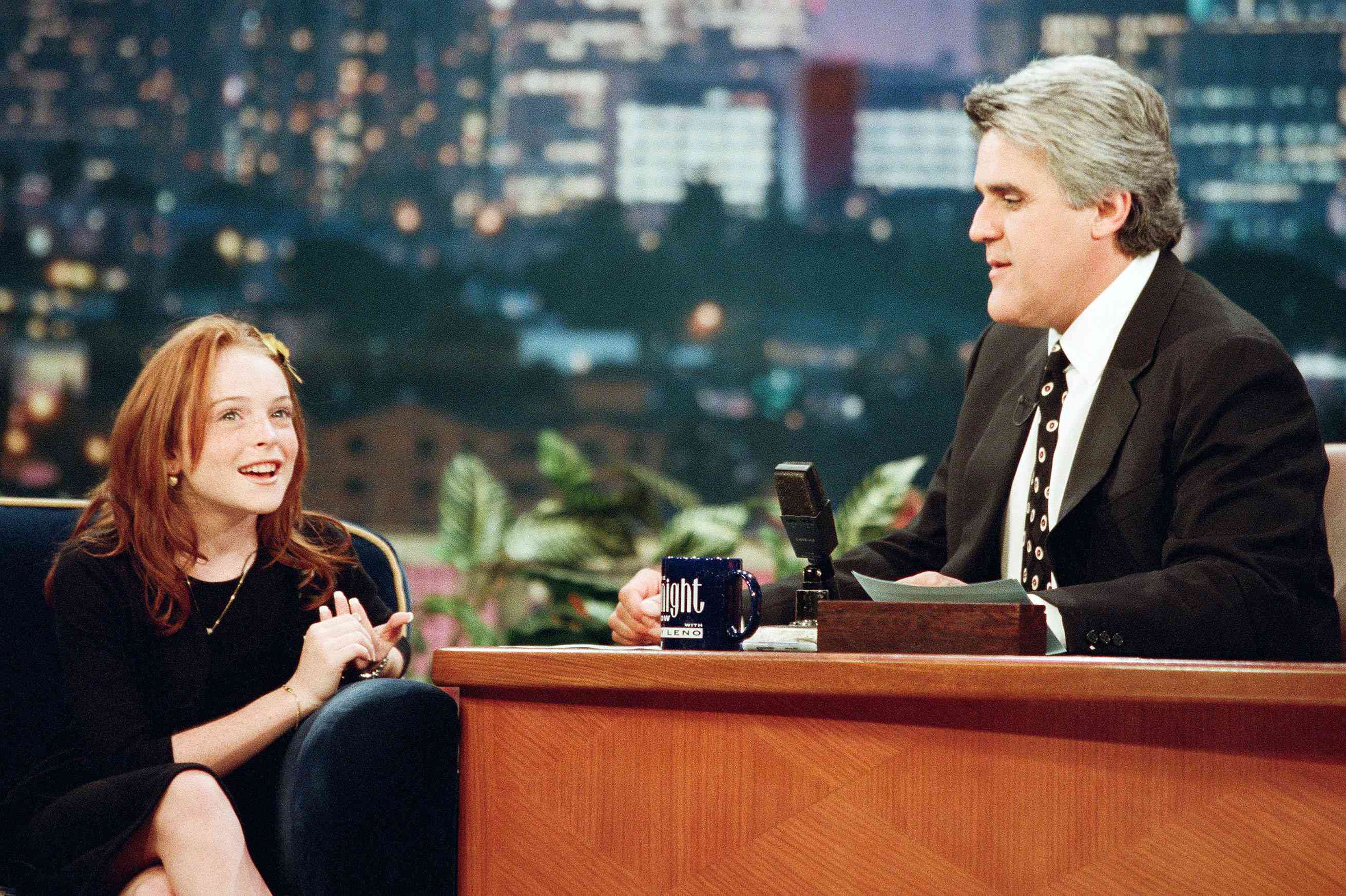 THE TONIGHT SHOW WITH JAY LENO Air Date 07/21/1998 Episode 1417 Pictured Actress Lindsay Lohan during an interview with host Jay Leno on July 21, 1998